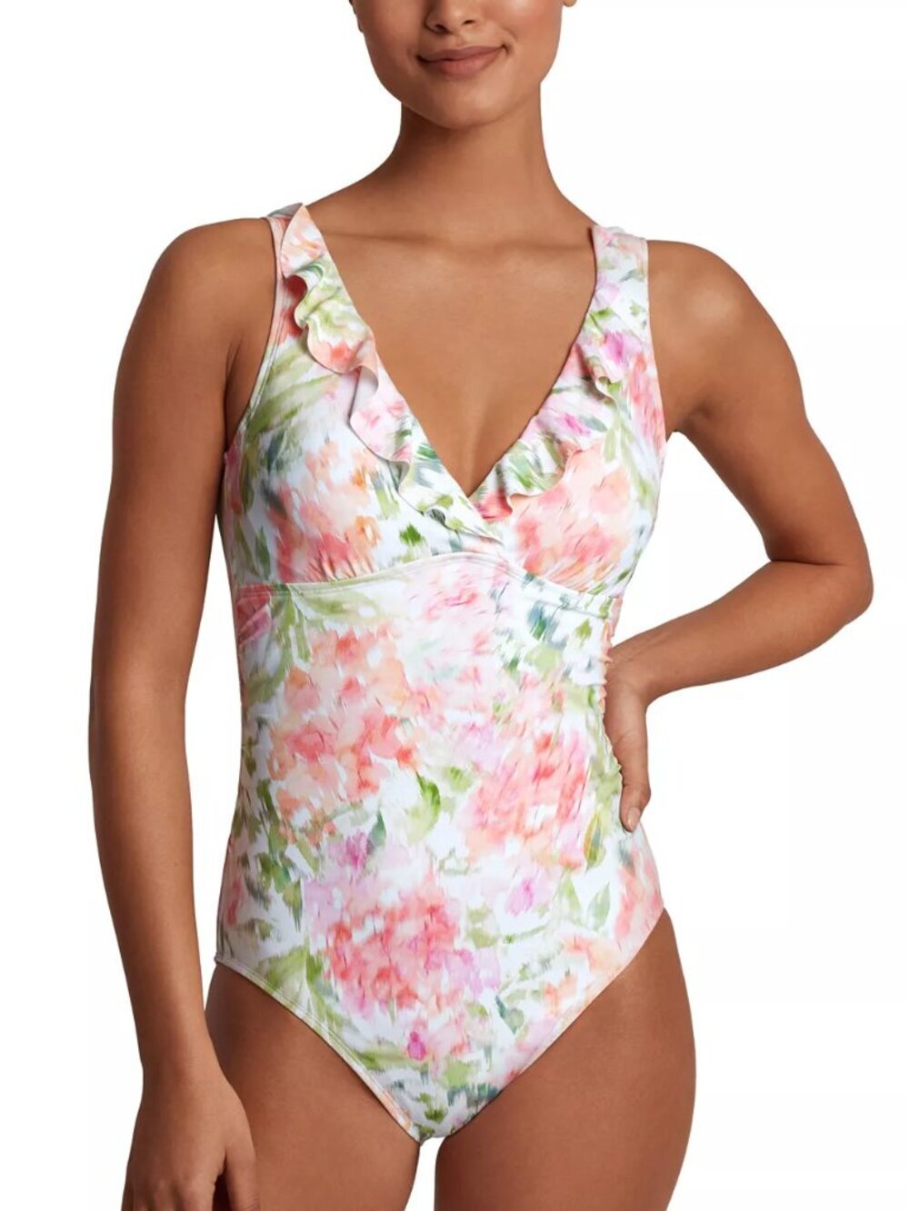 NWT Lauren Ralph Lauren Women's Ruffled Floral-Print One-Piece Swimsuit
